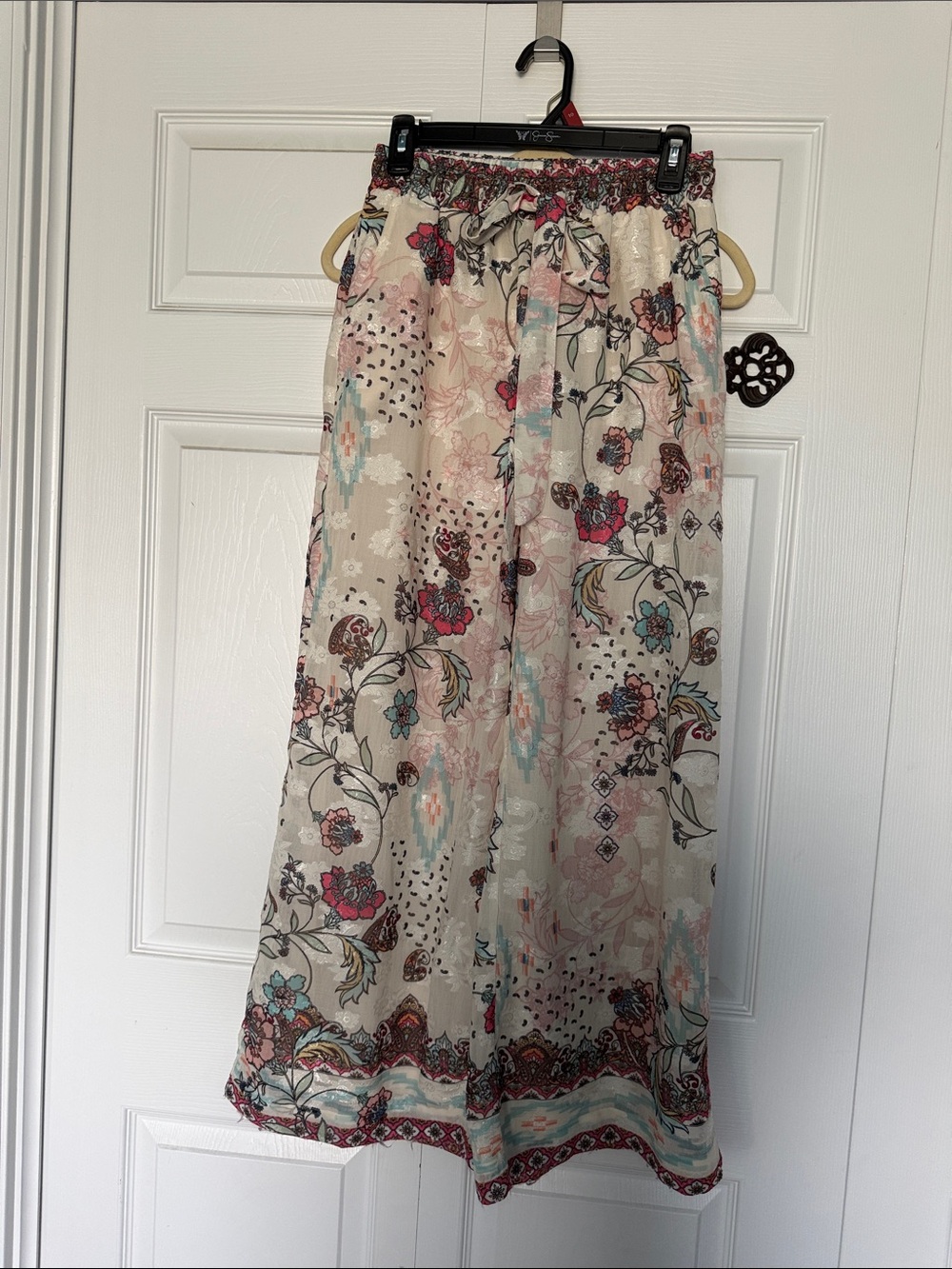 Reba Cream Palazzo Pants with Floral Print